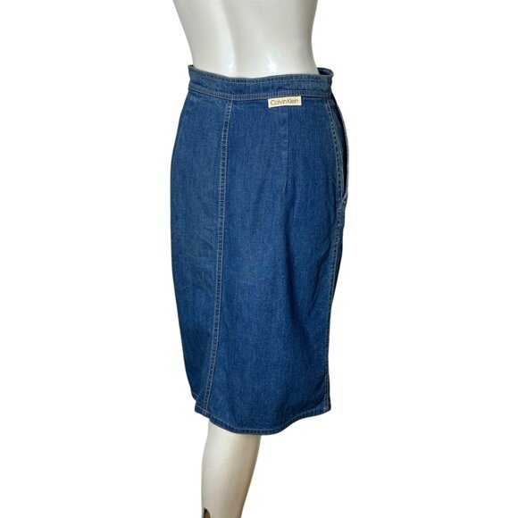 1980s vintage denim skirt with snap front by Calvin Klein Size S - Picture 2 of 8